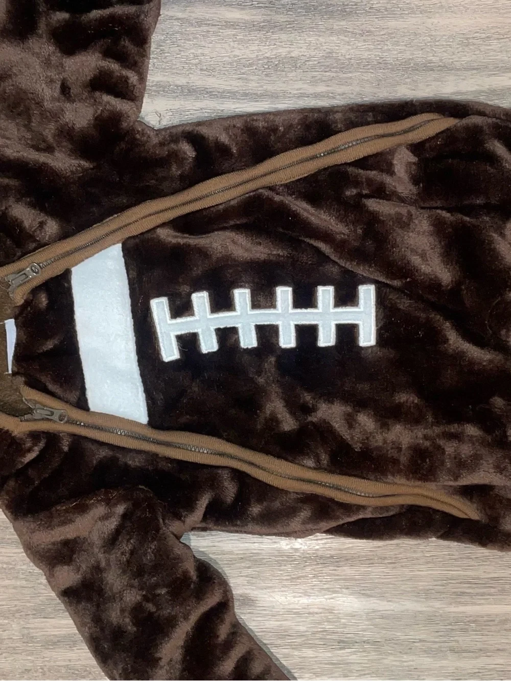 Plush Brown Football Baby Bunting One-Piece Hooded Winter Snowsuit